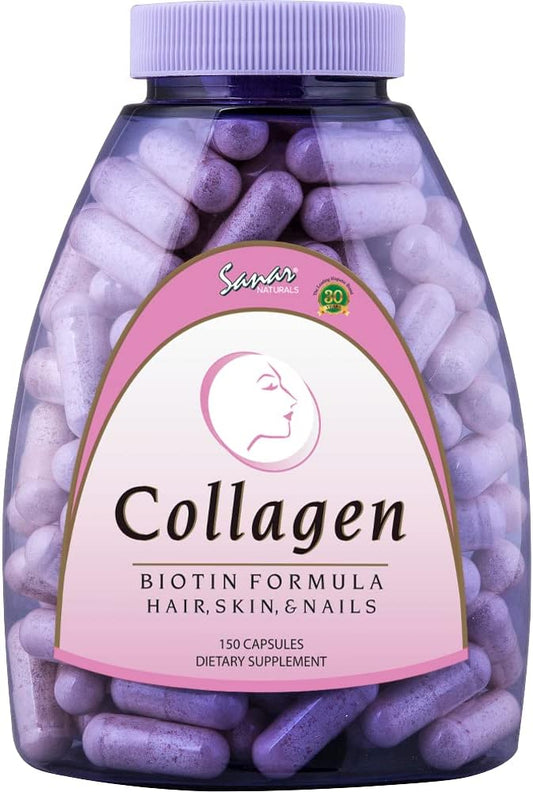 Sanar Naturals Collagen Pills with Biotin, Vitamin C - Supports Healthy Hair, Skin and Nails - Boost Hair Growth & Strong Nails - Collagen Biotin Supplement, 150 Capsules