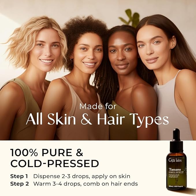 Gya Labs Organic Tamanu Oil For Skin & Face - 100% Pure Natural Unrefined Tamanu Carrier Oil for Hair - Soothing & Renewing (1 Fl Oz)