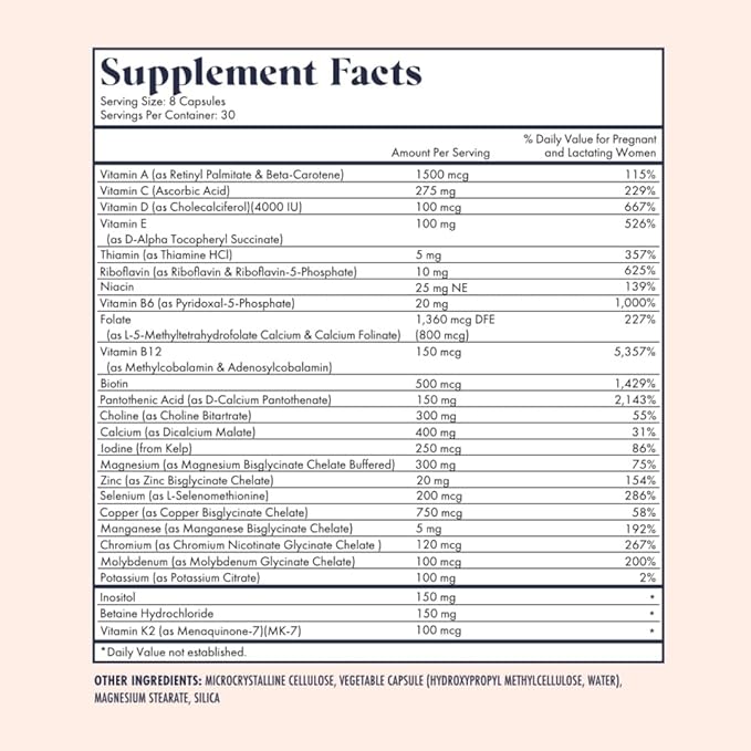 Prenatal Vitamins | Choline, folate, Vitamin D for fetal Growth, Brain Development | 26+ Vital Nutrients | Dietitian-Formulated, OBGYN Recommended, Non-GMO, 3rd Party Tested, 60 Servings