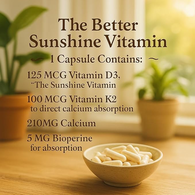 Me First Living Vitamin D3 K2 Supplement Bone and Heart Health Non-GMO Formula 125 MCG Vitamin D3 & 100 MCG Vitamin K2 MK-7 Easy to Swallow Vitamin D & K Complex with Calcium