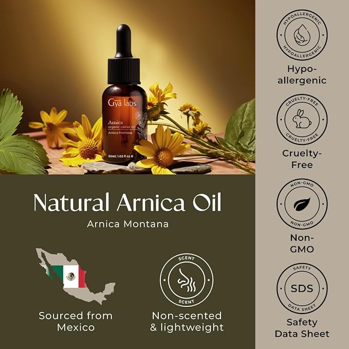 Gya Labs Organic Arnica Oil - 100% Pure Natural Arnica Carrier Oil for Skin, Massage, Aromatherapy & Soothing (1 Fl Oz)
