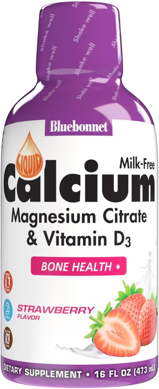 Bluebonnet Nutrition Liquid Calcium Magnesium Citrate & Vitamin D3 Daily Bone Support Supplement - Strawberry & Mixed Berry Bundle
