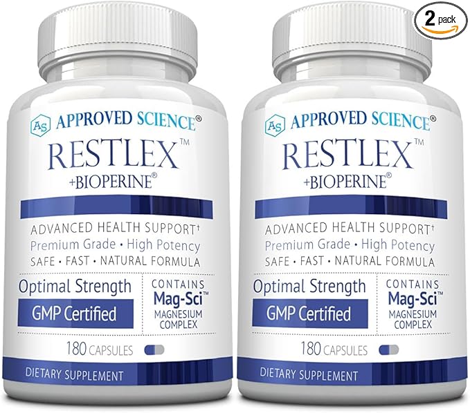 Approved Science Restlex - 420 mg Magnesium Glycinate Blend, L-theanine 200 mg - 360 Capsules - 2 Bottles