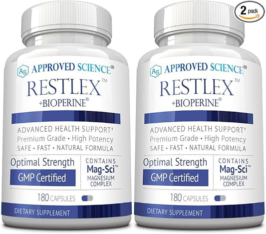 Approved Science Restlex - 420 mg Magnesium Glycinate Blend, L-theanine 200 mg - 360 Capsules - 2 Bottles