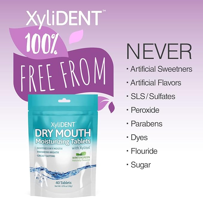 Nature's Stance XyliDENT Xylitol Tablets for Dry Mouth Relief - Stimulates Saliva, Freshens Breath, Reduces Acid Production, Fast Acting Relief, 40 Count (Wintergreen)