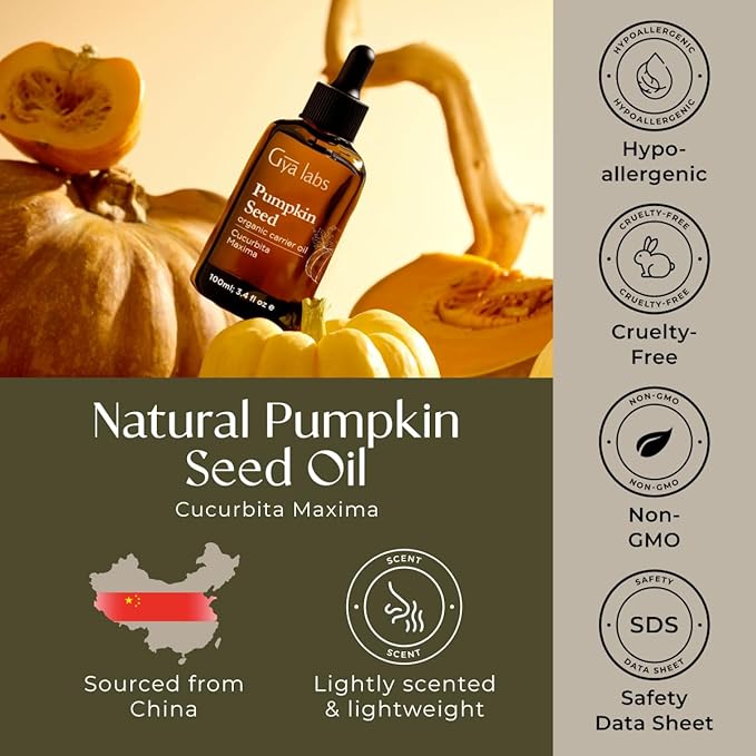 Gya Labs Organic Pumpkin Seed Oil for Hair - 100% Pure Natural Unrefined Pumpkin Carrier Oil for Skin, Face - Nourishing & Strengthening (3.4 Fl Oz)