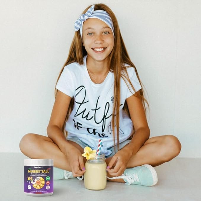 NuBest Tall Vanilla Plant-Based Protein Powder for Kids & Teens - Healthy & Immunity with Probiotics, Omega 3-6-9, Vitamin D3 + K2, Calcium & Vitamins - 10 Servings | 2 Week Supply