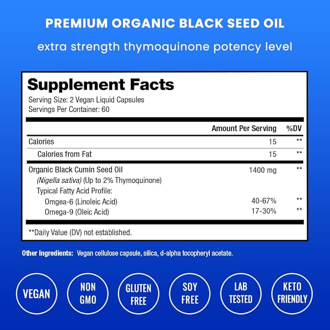 NutraChamps Black Seed Oil Organic Cold Pressed | 120 Vegan Softgel | Virgin Nigella Sativa Pills with Vitamin E & Thymoquinone | Rich in Omega 3 6 9 | Unrefined Black Cumin Seed Oil Capsules