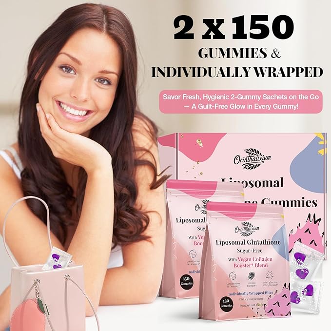 Liposomal Glutathione Gummies 1000MG - Sugar Free Reduced L-Glutathione with Vitamin C & Vegan Collagen - Antioxidant & Skin Wellness - 300 Count (2 Pack)