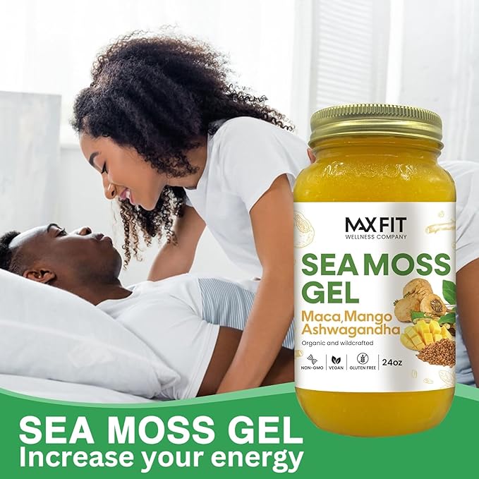 MAX FIT Sea Moss Gel Maca Ashwagandha 24oz Wildсrafted Gold Sea Moss Gel from Saint Lucia | 92 Vitamins and Minerals | Pure Raw+Non-GMO