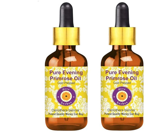 dève herbes Pure Evening Primrose Oil (Oenothera biennis) with Glass Dropper Cold Pressed (Pack of Two) 100ml X 2 (6.76 oz)