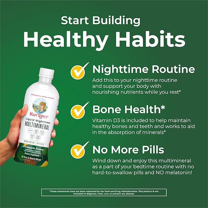 MaryRuth Organics Liquid Nighttime Multimineral | NO Melatonin | Magnesium Citrate | Calcium | Zinc | Vitamin D3| Available in 4 Flavors | Vegan | Sugar Free | Gluten Free | 32 Oz