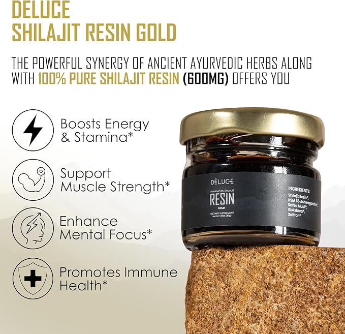 Pure Himalayan Shilajit Resin Gold (30g) | 600mg Premium Shilajit with KSM-66 Ashwagandha, Safed Musli, Gokshura | Boost Strength, Stamina & Immunity | Lab-Tested, Vegan, Gold Grade for Men & Women