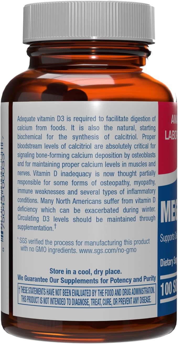 High Absorption Vitamin D3 1000IU - Clinical Formula Adult Vitamin D Supplement for Men and Women for Bone Teeth Muscle Mood and Immune Support - Easy to Swallow VIT D3 25 mcg - 100 Servings