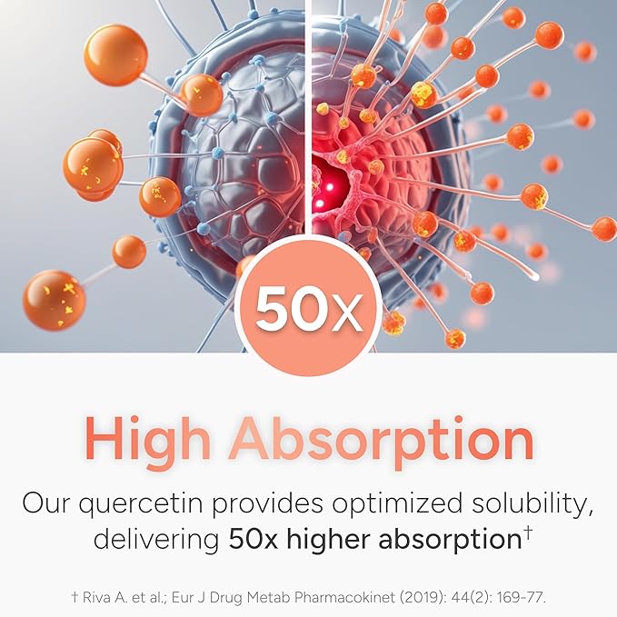 High Absorption Quercetin with Bromelain, Vitamin C and Zinc - 500mg Quercetin Phytosome - 50x More Absorption - Supports Immune Function & Cellular Health - USA Manufactured Supplement - 60 Capsules