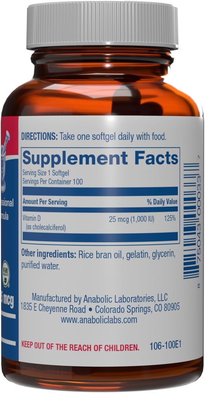 High Absorption Vitamin D3 1000IU - Clinical Formula Adult Vitamin D Supplement for Men and Women for Bone Teeth Muscle Mood and Immune Support - Easy to Swallow VIT D3 25 mcg - 100 Servings