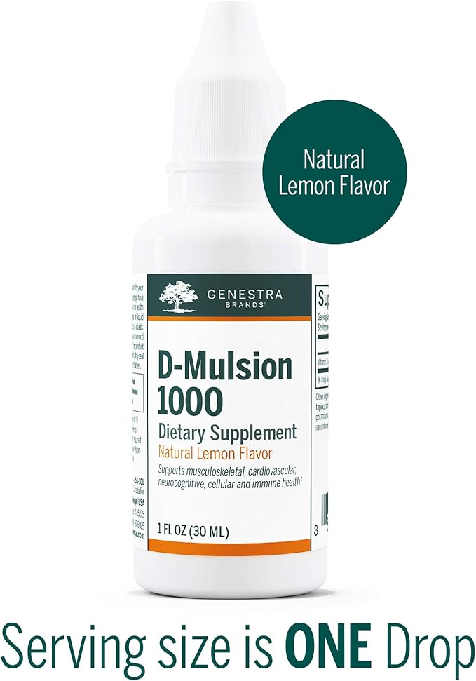Genestra Brands D-Mulsion 1000 - Liquid Vitamin D Supplement - Natural Lemon Flavor - 1 Fl Oz