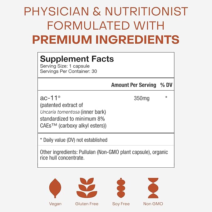 Healthycell Anti-Aging Supplement for DNA Repair and Stem Cell Health, AC-11 - Bioactive Extract of Uncaria Tomentosa (Cat’s Claw) Supports a Healthy Immune System - Vegan, Soy-Free & Gluten-Free