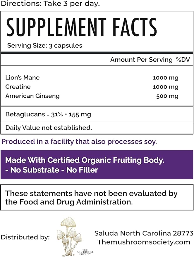Pre-Workout Supplement - Focus & Performance Stack with Lion’s Mane, Creatine, American Ginseng & Beta-Glucans – Natural Energy & Endurance Without Caffeine - 120 Vegan Capsules