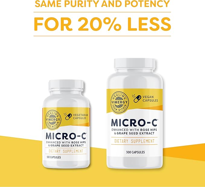 Vimergy Micro-C® Vitamin C Capsules – 500mg per Capsule, Supports Immune Health*, Promotes Collagen Production, Supports Healthy Bones*, Kosher, Vegan & Gluten-Free, Value Size 300 Capsules