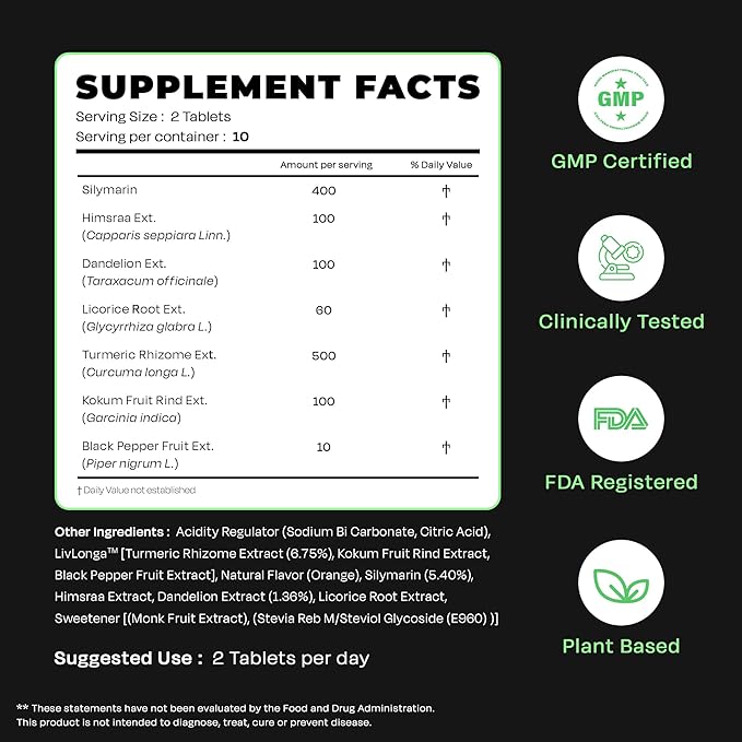Auric Herbal Liver Support Supplement | Milk Thistle (Silymarin), Turmeric, Garlic, Ginger for Liver Health | Advanced Detox & Cleansing Formula for active Liver | 40 Tablets | Plant Based Gluten-Free