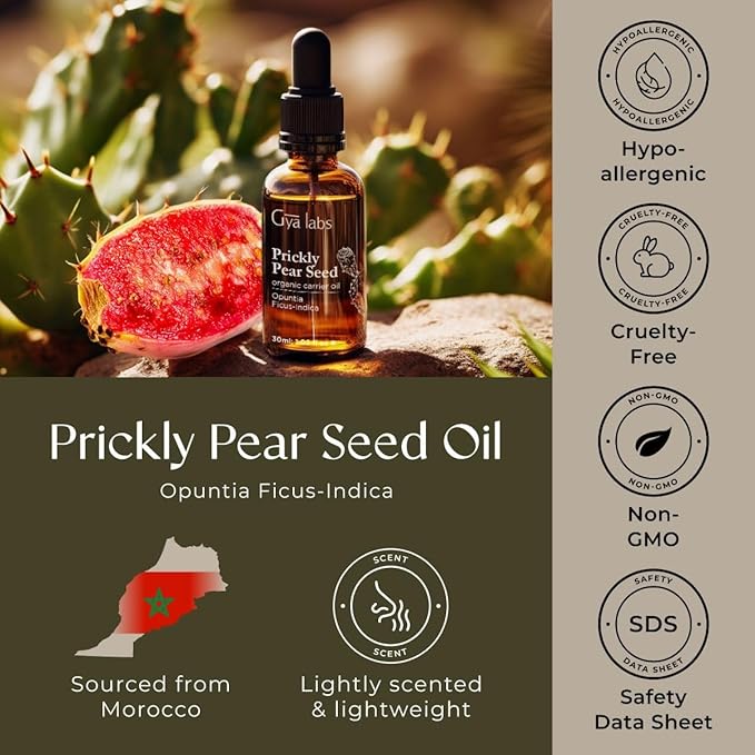 Gya Labs Organic Prickly Pear Seed Oil for Face - 100% Pure Natural Prickly Pear Carrier Oil for Skin, Hair, Nails (1 Fl Oz)