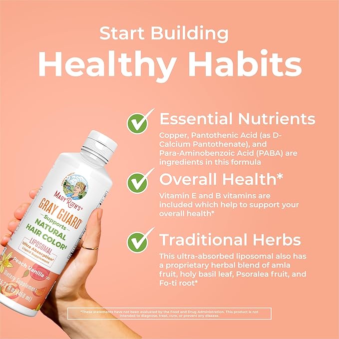 MaryRuth Organics Gray Guard Liposomal, Supports Natural Hair Color, with Copper & Pantothenic Acid, Holy Basil & Traditional Herbs, Vitamin E & Vitamin B for Overall Health, Ages 18+, 15.22 Fl oz