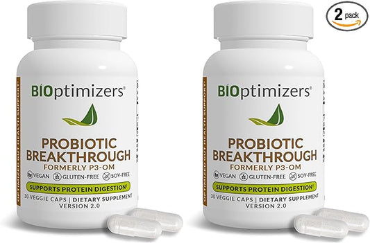BiOptimizers P3-OM Proteolytic Prebiotics & Probiotics Supplement – Lactobacillus Plantarum for Digestive & Immune Health – Bloating & Gut Relief Support for Men & Women (30 Vegan Capsules)