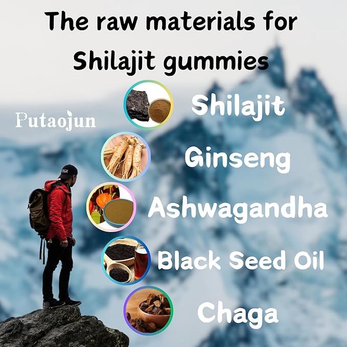 Shilajit for Man,Woman & Kid.Himalayan Gold Shilajit Gummies.1000mg Shilajit,200mg Ashwagandha,200mg Chaga,100mg Ginseng,100mg Saw Palmatto,60mg Black Seed Oil