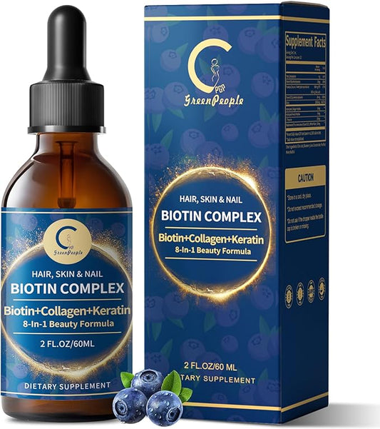 Liquid Biotin & Collagen Drops 20,000mcg--High Potency Hair Growth Vitamin Support - Biotin and Liquid Collagen Supplement for Women & Men - Glowing Skin Support, Healthy Hair & Nail Growth - 2 Fl Oz