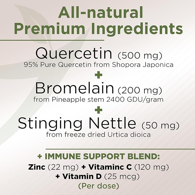 Gade Nutrition Quercetin with Vitamin C, Zinc & Stinging Nettle - Nettle Quercetin - Quercetin 500mg - Quercetin with Bromelain - Zinc Quercetin + Vitamin D3-360 Veggie Caps - 6 Month Supply