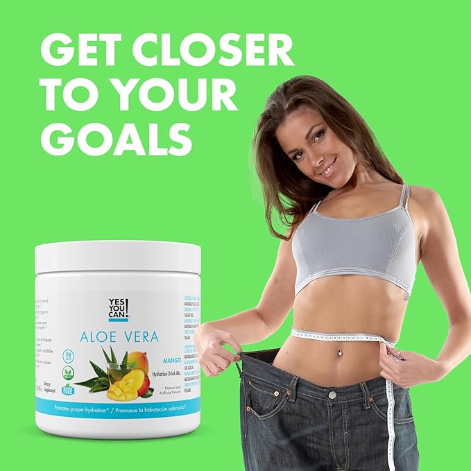 Yes You Can! Organic Aloe Vera Powder Drink Mix - Hydration Booster Infused with Pure Aloe Juice - Delicious Flavors - Made in USA - Antioxidant Rich - Mango Flavor - 40 Servings Per Canister (4 Pack)