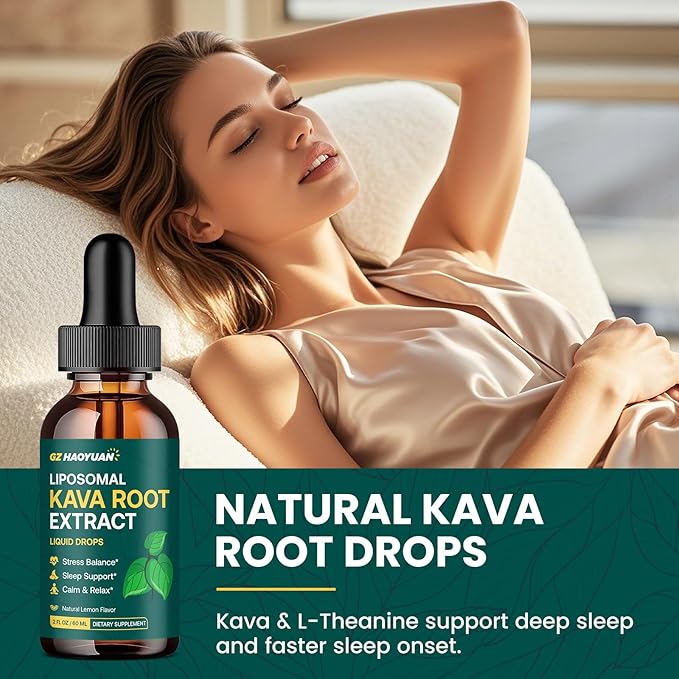 Liposomal Kava Kava Drops for Calming & Relaxation – Kava Root Extract Supplement with GABA, Ashwagandha & Magnesium - Support Mood & Better Sleep, Fast-Absorbing Vegan Kava Liquid Drops Lemon 2 Fl Oz