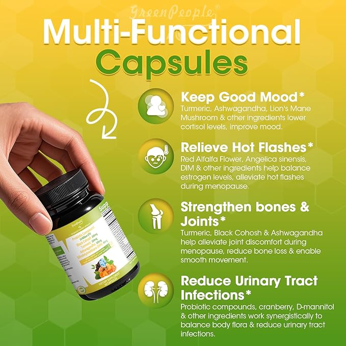Menopause Supplements for Women - Black Cohosh & Ashwagandha for Hot Flashes, Night Sweats, Mood Swings, Hormonal Balance Support,10 Billion CFU Probiotic - 120(2 Packs) Capsules Vegan