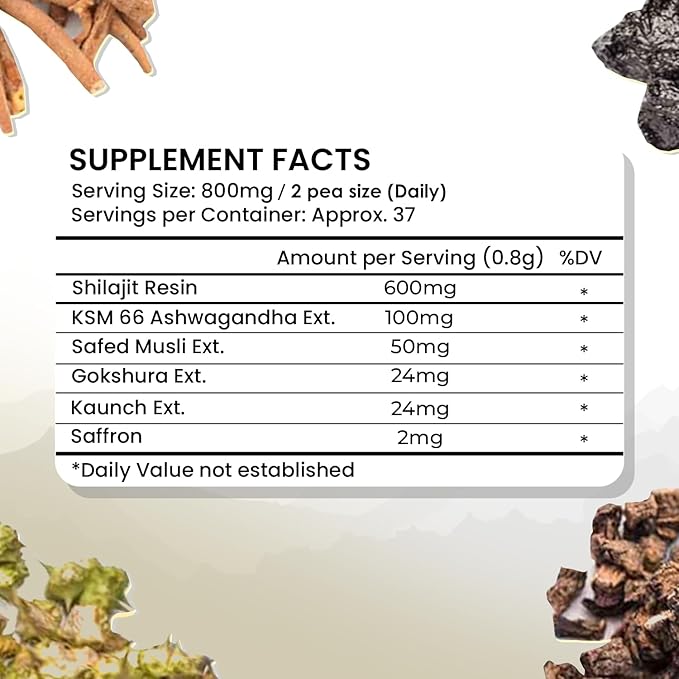 Pure Himalayan Shilajit Resin Gold (30g) | 600mg Premium Shilajit with KSM-66 Ashwagandha, Safed Musli, Gokshura | Boost Strength, Stamina & Immunity | Lab-Tested, Vegan, Gold Grade for Men & Women