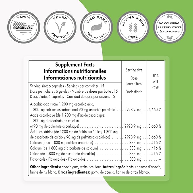 Supersmart - Triple C (High Strength) - 3-in-1 Complex - Vitamin C Supplement - Enhanced with Flavonoids | Non-GMO & Gluten Free - 90 Vegetarian Capsules