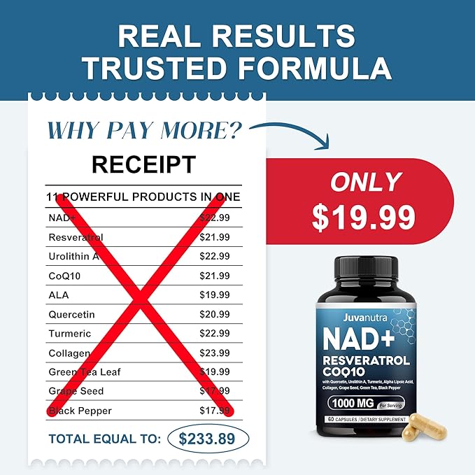 NAD Supplement 11-in-1 Extra Strength – Liposomal NAD with Resveratrol, CoQ10, Urolithin A, ALA & Turmeric – Supports Anti-Aging, Cellular Repair, Energy & Focus – for Women & Men – 60 Capsules