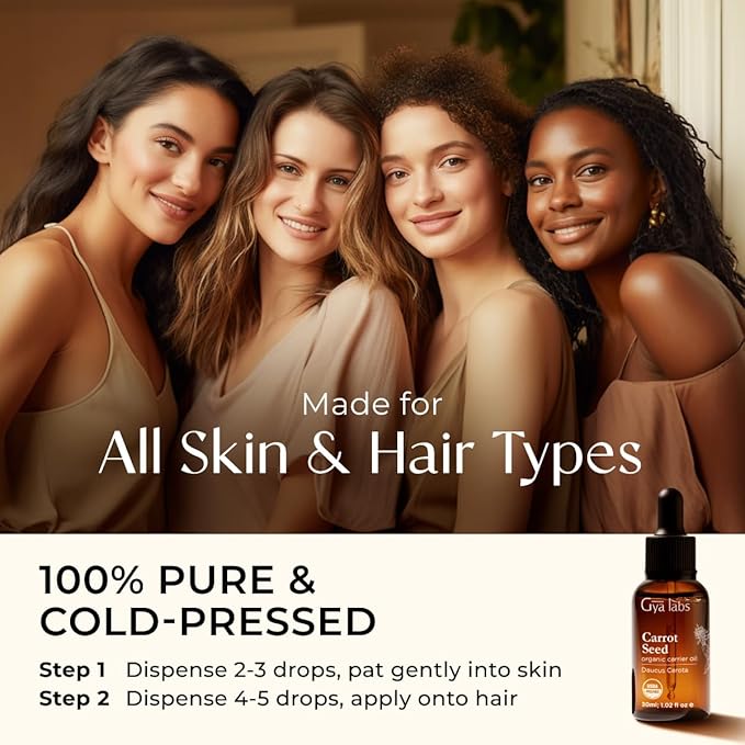 Gya Labs Organic Carrot Seed Oil for Hair & Skin - 100% Pure Natural Unrefined Carrot Carrier Oil for Face and Lip Care, Scalp & Body Massage (1 Fl Oz)