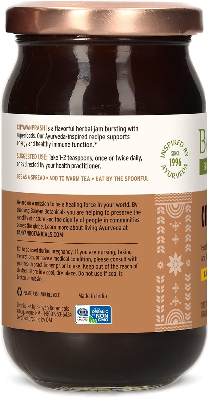 Banyan Botanicals Chyavanprash – Organic Ayurvedic Herbal Jam with Raw Honey, Amla & Ashwagandha – Vitalizing Superfood Immune Support Supplement* – 16.9 oz – Non GMO Sustainably Sourced Gluten Free