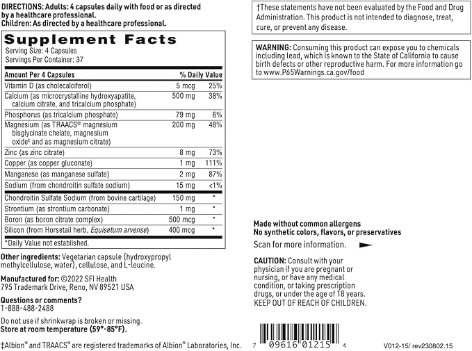Klaire Labs SFI Health Cal-Assimilate Plus - Triple Calcium Bone Support Complex with Vitamin D3, Key Minerals & Chondroitin Sulfate, Hypoallergenic & BSE-Free (150 Capsules)