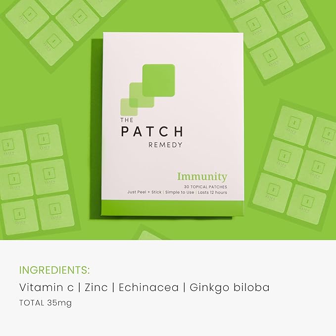 Immunity Patches - 30 Topical Immune Patches Containing Vitamin C, Zinc, Echinacea Extract & Ginkgo Biloba, Lasts 24 Hours