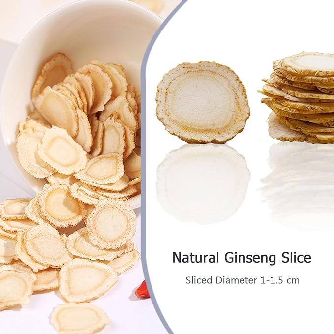 TooGet Ginseng Slices, 4 OZ Sliced Ginseng Root by Hand Picked for Soup, Tea, Congee to Promote Good Health - Men and Women