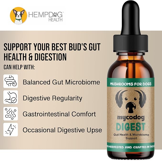 MycoDog Digest - Mushroom Extract & Adaptogen Tincture Dog Supplement - Dog Digestive Support Blend - Roots, Herbs, & Mushroom Extracts Including Chaga, Shiitake, & Turkey Tail