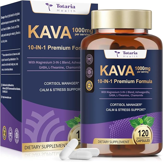 Kava Kava Root Extract 1000mg with Magnesium - 50% Kavalactones, L Theanine, Ashwagandha Herbal Blend for Balanced Mood, Relax Calming, Sleep, Mood, Cognitive & Immune Support - 120 Veg Capsules