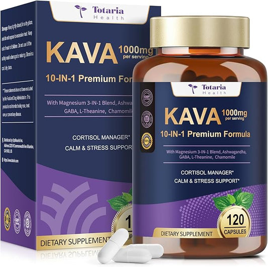 Kava Kava Root Extract 1000mg with Magnesium - 50% Kavalactones, L Theanine, Ashwagandha Herbal Blend for Balanced Mood, Relax Calming, Sleep, Mood, Cognitive & Immune Support - 120 Veg Capsules