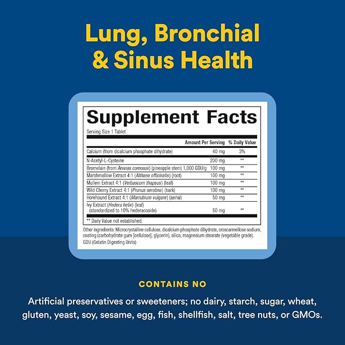 Natural Factors Lung, Bronchial & Sinus Health, Natural Supplement for Respiratory Health and Easy Breathing, 90 Tablets