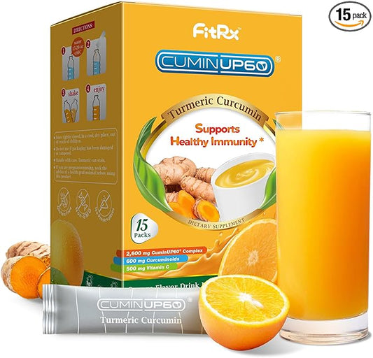 Turmeric Curcumin Drink Powder, Turmeric Shots with Vitamin C for Immunity, Orange Flavor Instant Drink Mix Packets, High Absorption Curcumin Complex, Immune & Recovery, Joint Support Supplement