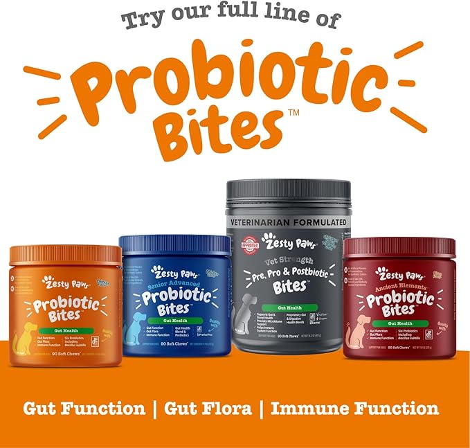 Zesty Paws Probiotics for Dogs, Digestive Enzymes Gut Flora, Digestive Health, Diarrhea & Bowel Support, DE111, Dog Probiotic Soft Chew for Pet Immune System, Pumpkin, 250 Ct