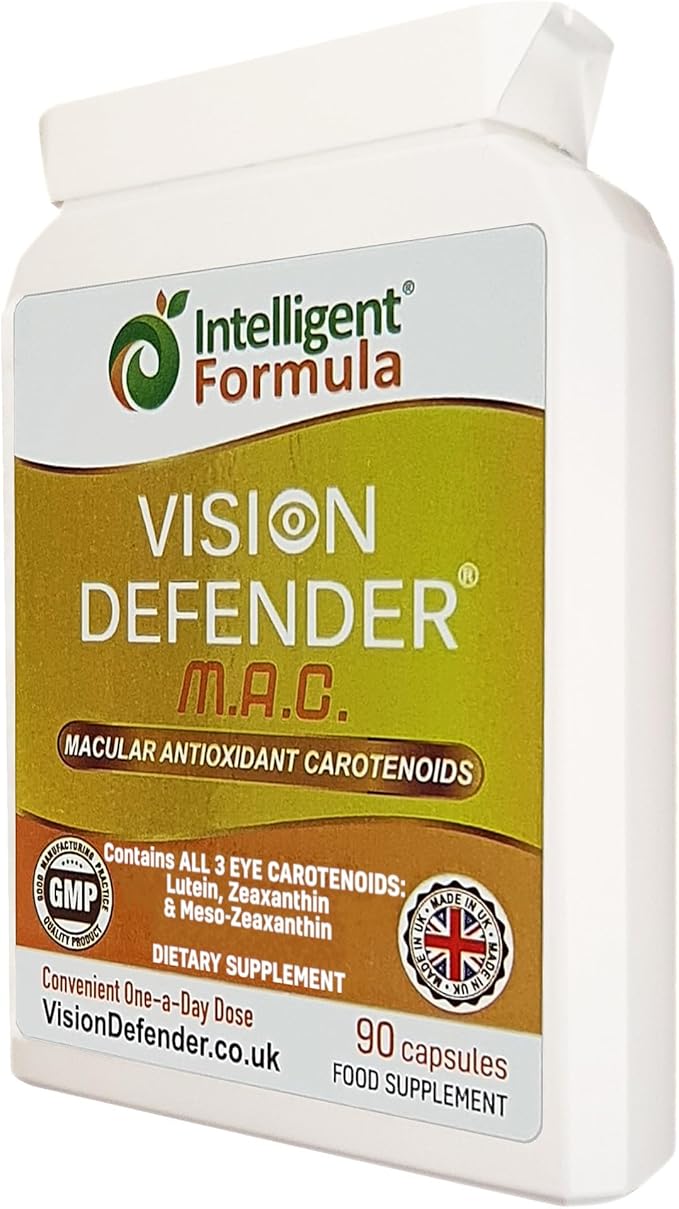 Vision Defender MAC Eye Supplement: Lutein, Zeaxanthin & Meso-Zeaxanthin Triple Antioxidant Carotenoids for Eye Health and Eyesight (90 Capsules/One Capsule Daily) Made in UK