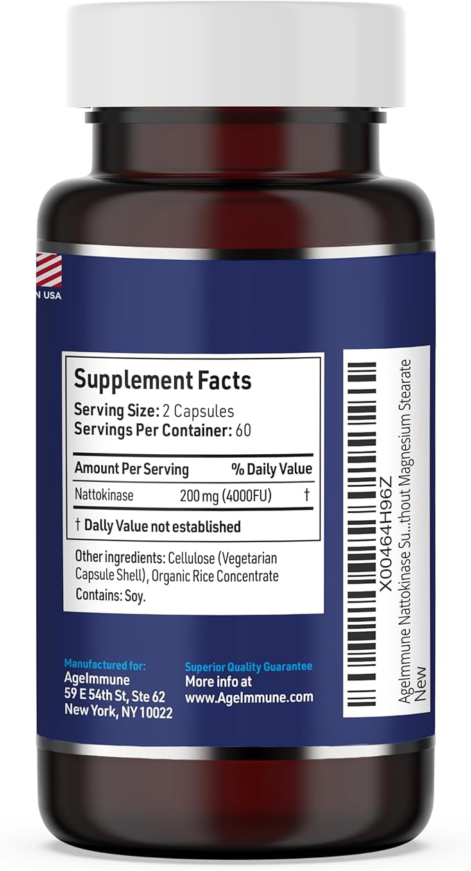 Nattokinase Supplement 4000 FU 200mg - Enzyme - Cardiovascular Support 120 Capsules -Derived from Japanese Natto - Made in The USA Without Magnesium Stearate.